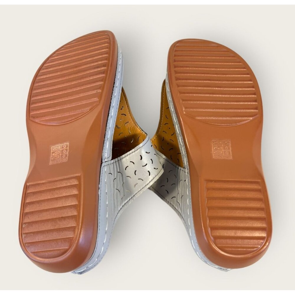 Womens Size 41/10 Light Blue Perforated PU Leather Slip-On Sandals - Picture 4 of 12